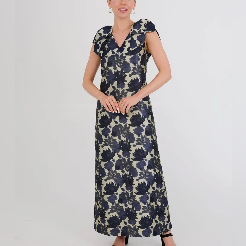Meredith Gown Jacquard Elegant Floral Maxi Dress $295